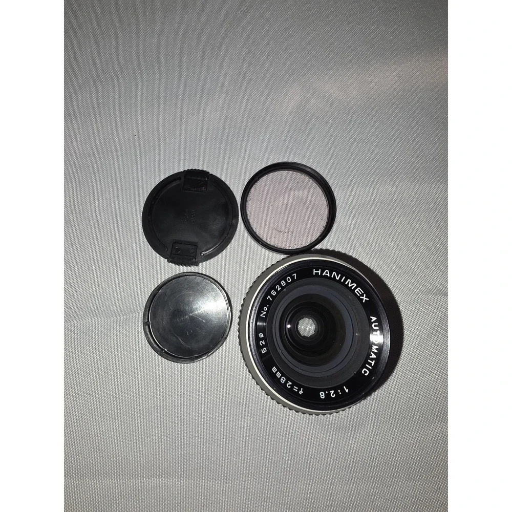 Hanimex Automatic 28mm f/2.8 Wide Angle Lens w/ Tiffen 52mm Skylight‎ Filter-Vtg